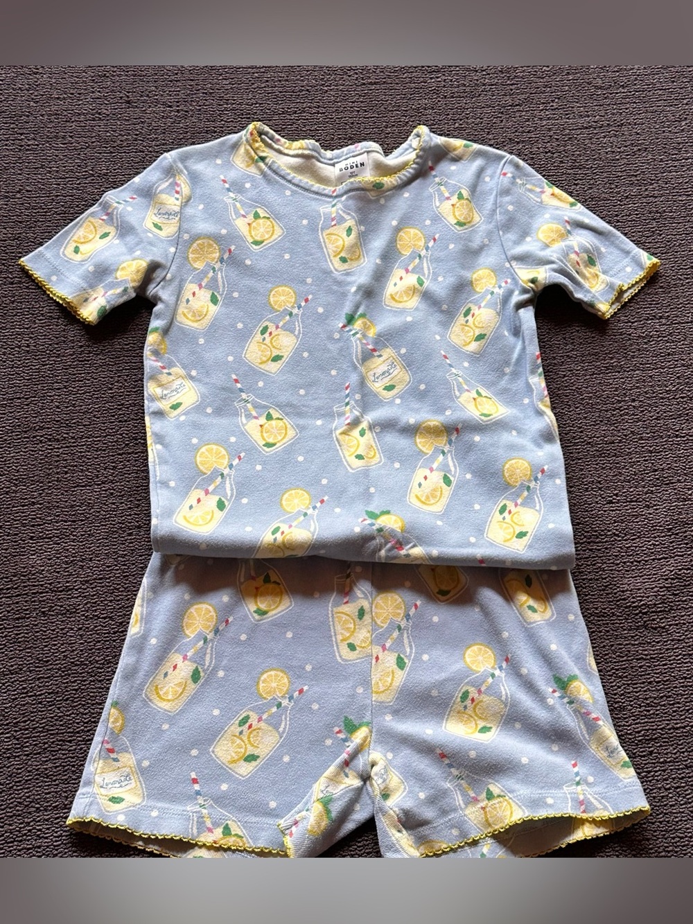 Mini Boden Kids Lemonade Print Pajama Set - Light Blue Size 12y Cottagecore